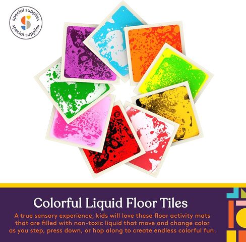 Special Supplies Square Floor Liquid Tiles for Kids, Set of 9, Colorful Early Learning Sensory Activity Mats for Toddlers and Children, Anti-Slip Backing for Active Play, Dance, and Games in Saudi Arabia