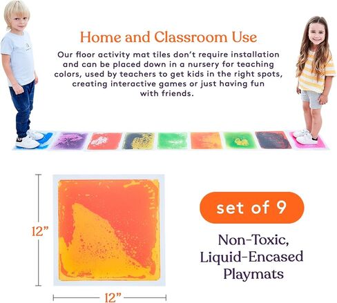 Special Supplies Square Floor Liquid Tiles for Kids, Set of 9, Colorful Early Learning Sensory Activity Mats for Toddlers and Children, Anti-Slip Backing for Active Play, Dance, and Games in Saudi Arabia