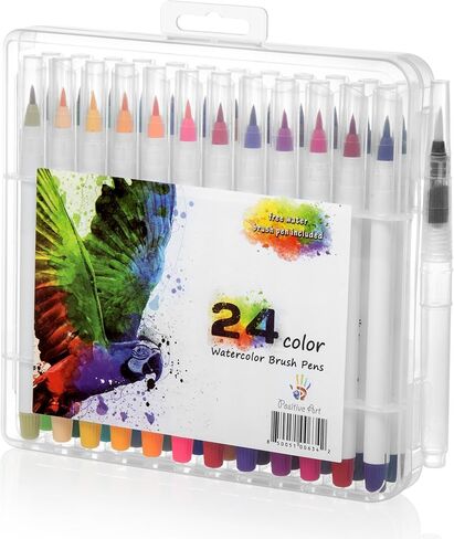 قلم فرشاة الوان مائية 24 لون من 24 لون وفرشاة تلوين مائية مجانية مع طرف مرن للدقة للحرف اليدوية للكبار والمانجا والكوميك والخط، عديم الرائحة وغير سام in Kuwait