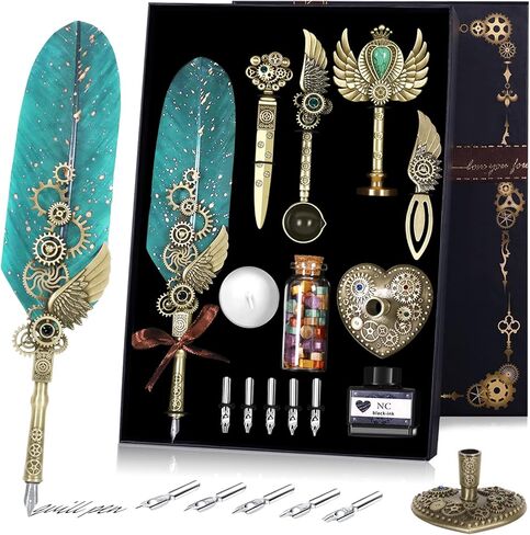 NC Quill Pen and Ink Set, Feather Pen Ink Set, Wax Seal Stamp Set, Feather Calligraphy Pen Set, Valentine’s Day Gift for Writing Lovers Birthday Gift, Holiday Ideal Gift (Purple) in Kuwait