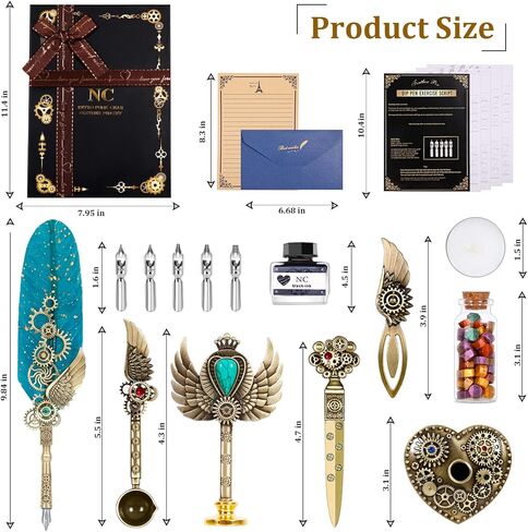 NC Quill Pen and Ink Set, Feather Pen Ink Set, Wax Seal Stamp Set, Feather Calligraphy Pen Set, Valentine’s Day Gift for Writing Lovers Birthday Gift, Holiday Ideal Gift (Purple) in Kuwait