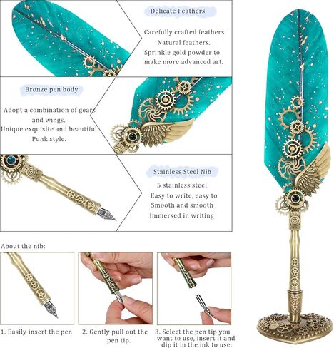 NC Quill Pen and Ink Set, Feather Pen Ink Set, Wax Seal Stamp Set, Feather Calligraphy Pen Set, Valentine’s Day Gift for Writing Lovers Birthday Gift, Holiday Ideal Gift (Purple) in Kuwait