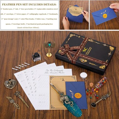NC Quill Pen and Ink Set, Feather Pen Ink Set, Wax Seal Stamp Set, Feather Calligraphy Pen Set, Valentine’s Day Gift for Writing Lovers Birthday Gift, Holiday Ideal Gift (Purple) in Kuwait
