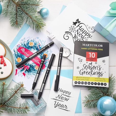 أقلام الخط من ماركولور، 10 أقلام حروف يدوية بحجم للمبتدئين في الكتابة، والرسومات الفنية، والرسم، ودفتر القصاصات، واليوميات، ومجموعة علامات الفرشاة للفنانين البالغين والأطفال المبتدئين in Kuwait