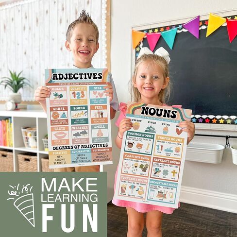 12 Retro Parts Of Speech Posters For Elementary Posters For Language Arts - Grammar Posters For Classroom Elementary Classroom Must Haves, Kids Educational Posters For Elementary School Posters in Saudi Arabia