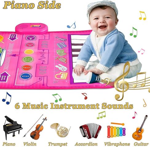 Geweiya 2 in 1 Musical Mat for Toddlers 1-3 Piano Keyboard & Drum Mat with 2 Sticks Baby Girls Boys Toys Age 1-2 Birthday Gifts for 1 2 34 Years Old Girls Christmas in Kuwait