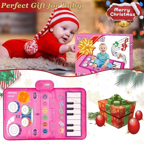 Geweiya 2 in 1 Musical Mat for Toddlers 1-3 Piano Keyboard & Drum Mat with 2 Sticks Baby Girls Boys Toys Age 1-2 Birthday Gifts for 1 2 34 Years Old Girls Christmas in Kuwait