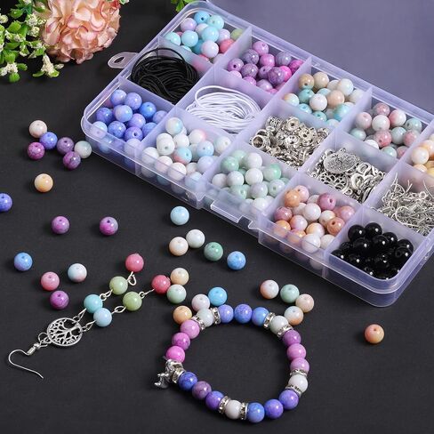 Fishdown 562 جهاز كمبيوتر شخصى 8mm الخرز الزجاجي فرقعة لصنع المجوهرات الخرز الحجري للأساور صنع مجموعة الخرز الملونة هدية عيد ميلاد DIY مجموعة صنع المجوهرات للمبتدئين in Kuwait