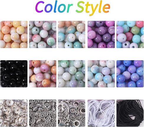 Fishdown 562 جهاز كمبيوتر شخصى 8mm الخرز الزجاجي فرقعة لصنع المجوهرات الخرز الحجري للأساور صنع مجموعة الخرز الملونة هدية عيد ميلاد DIY مجموعة صنع المجوهرات للمبتدئين in Kuwait