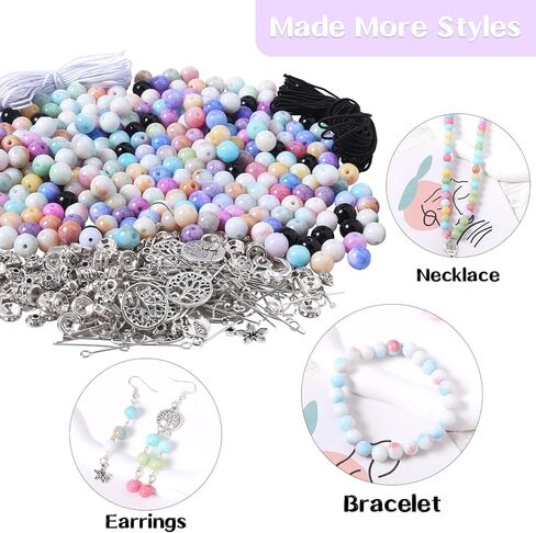 Fishdown 562 جهاز كمبيوتر شخصى 8mm الخرز الزجاجي فرقعة لصنع المجوهرات الخرز الحجري للأساور صنع مجموعة الخرز الملونة هدية عيد ميلاد DIY مجموعة صنع المجوهرات للمبتدئين in Kuwait