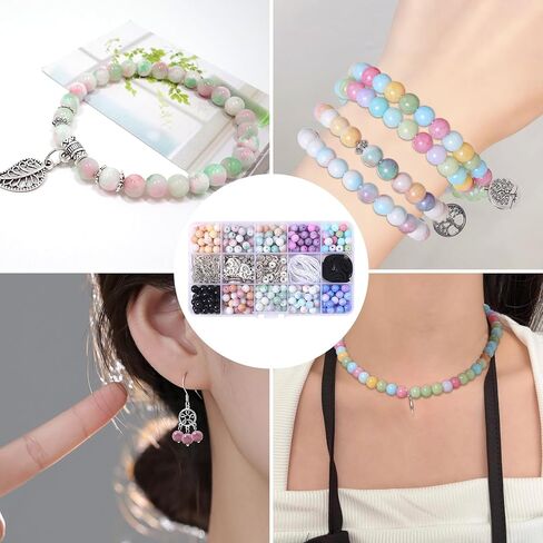 Fishdown 562 جهاز كمبيوتر شخصى 8mm الخرز الزجاجي فرقعة لصنع المجوهرات الخرز الحجري للأساور صنع مجموعة الخرز الملونة هدية عيد ميلاد DIY مجموعة صنع المجوهرات للمبتدئين in Kuwait