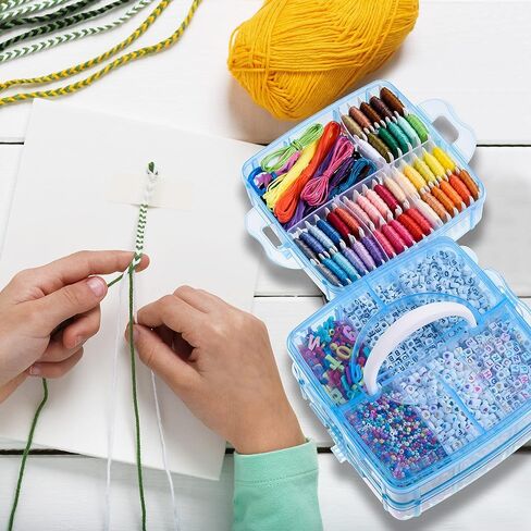 بيريش مجموعة خرز لصنع المجوهرات، تتضمن 44 لونًا من خيط التطريز مع صندوق تخزين من 3 طبقات مع خيوط، اكثر من 4900 خرزة لاساور الصداقة، صناعة المجوهرات هدية عيد الميلاد والكريسماس (ازرق) in Kuwait