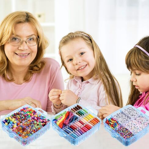 بيريش مجموعة خرز لصنع المجوهرات، تتضمن 44 لونًا من خيط التطريز مع صندوق تخزين من 3 طبقات مع خيوط، اكثر من 4900 خرزة لاساور الصداقة، صناعة المجوهرات هدية عيد الميلاد والكريسماس (ازرق) in Kuwait