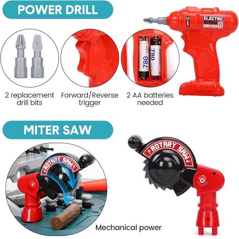 مقعد أدوات الأطفال، منضدة عمل للأطفال الصغار ومجموعة لعب الأدوات، ورشة عمل أدوات اللعب للأولاد، ألعاب أدوات البناء التظاهرية للأطفال الصغار، هدية عيد الميلاد للأطفال in Kuwait