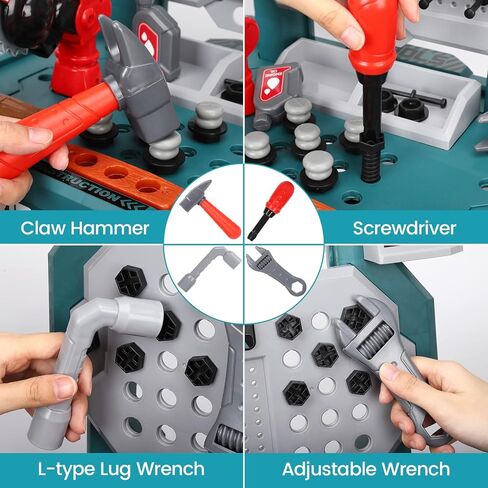 مقعد أدوات الأطفال، منضدة عمل للأطفال الصغار ومجموعة لعب الأدوات، ورشة عمل أدوات اللعب للأولاد، ألعاب أدوات البناء التظاهرية للأطفال الصغار، هدية عيد الميلاد للأطفال in Kuwait