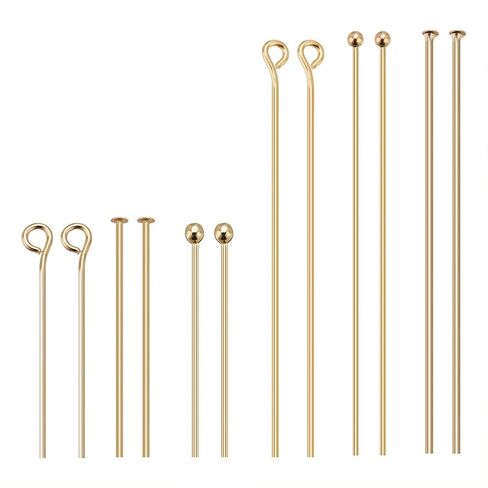 BENECREAT 144Pcs 3 Style 18K Gold Plated Brass Ball Head Pins and Flat Head Eye Pins Jewelry Making Kit for Crafting Earrings and Bracelets 2 Size/Style in Saudi Arabia