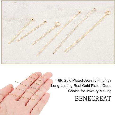 BENECREAT 144Pcs 3 Style 18K Gold Plated Brass Ball Head Pins and Flat Head Eye Pins Jewelry Making Kit for Crafting Earrings and Bracelets 2 Size/Style in Saudi Arabia