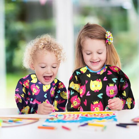 كازوتي مريلة فنية للاطفال من قطعتين مقاومة للماء، مريلة رسم للاطفال الصغار، مريلة رسم باكمام طويلة مع 3 جيوب واسعة لعمر 2-6 سنوات, كحلي + أسود in Kuwait