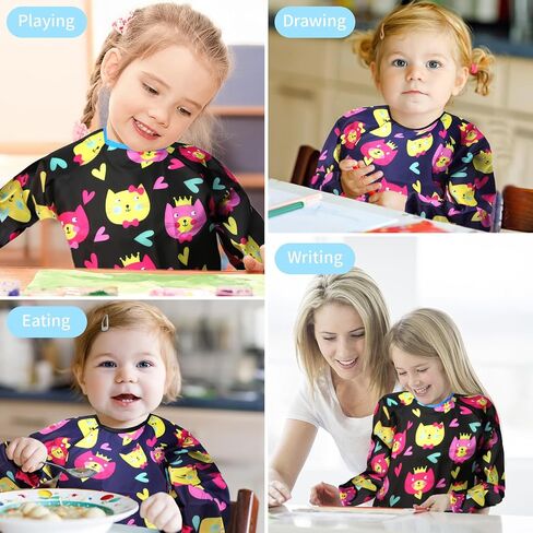 كازوتي مريلة فنية للاطفال من قطعتين مقاومة للماء، مريلة رسم للاطفال الصغار، مريلة رسم باكمام طويلة مع 3 جيوب واسعة لعمر 2-6 سنوات, كحلي + أسود in Kuwait