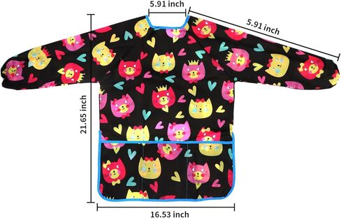 كازوتي مريلة فنية للاطفال من قطعتين مقاومة للماء، مريلة رسم للاطفال الصغار، مريلة رسم باكمام طويلة مع 3 جيوب واسعة لعمر 2-6 سنوات, كحلي + أسود in Kuwait