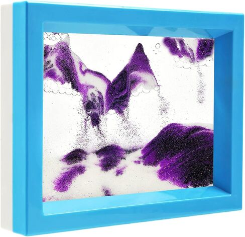 Sand Moving Sand Art, Liquid in Motion Hourglass Timer, Dynamic Sand Picture Frame for Desktop Office Home Wedding, Sensory Anxiety Fidget for Calm Relaxing (Purple White Black) in Kuwait