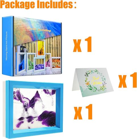 Sand Moving Sand Art, Liquid in Motion Hourglass Timer, Dynamic Sand Picture Frame for Desktop Office Home Wedding, Sensory Anxiety Fidget for Calm Relaxing (Purple White Black) in Kuwait