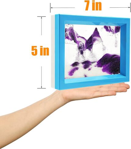 Sand Moving Sand Art, Liquid in Motion Hourglass Timer, Dynamic Sand Picture Frame for Desktop Office Home Wedding, Sensory Anxiety Fidget for Calm Relaxing (Purple White Black) in Kuwait