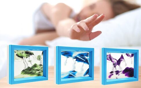 Sand Moving Sand Art, Liquid in Motion Hourglass Timer, Dynamic Sand Picture Frame for Desktop Office Home Wedding, Sensory Anxiety Fidget for Calm Relaxing (Purple White Black) in Kuwait