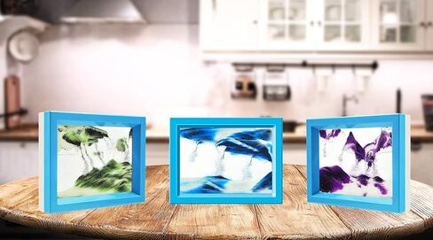 Sand Moving Sand Art, Liquid in Motion Hourglass Timer, Dynamic Sand Picture Frame for Desktop Office Home Wedding, Sensory Anxiety Fidget for Calm Relaxing (Purple White Black) in Kuwait