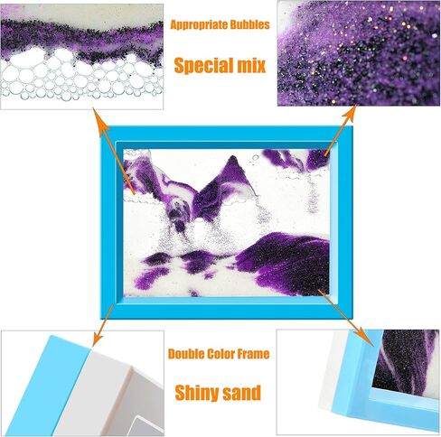 Sand Moving Sand Art, Liquid in Motion Hourglass Timer, Dynamic Sand Picture Frame for Desktop Office Home Wedding, Sensory Anxiety Fidget for Calm Relaxing (Purple White Black) in Kuwait