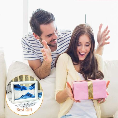 Sand Moving Sand Art, Liquid in Motion Hourglass Timer, Dynamic Sand Picture Frame for Desktop Office Home Wedding, Sensory Anxiety Fidget for Calm Relaxing (Purple White Black) in Kuwait