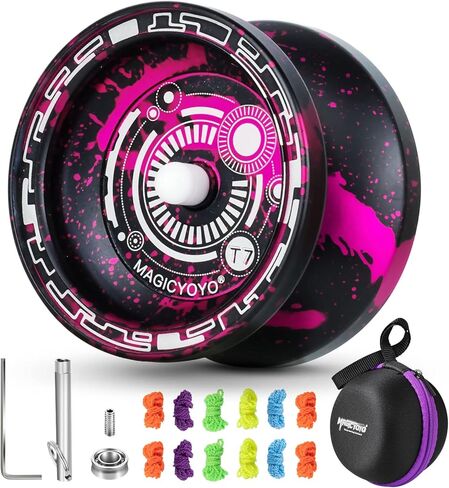 يويو تي 7 سريع الاستجابة للاطفال، يويو معدني من الالومنيوم للمبتدئين مع محمل يويو ضيق C و5 خيوط يويو اضافية + شنطة يويو + قفاز يويو (لون اسود وزهري) in Kuwait