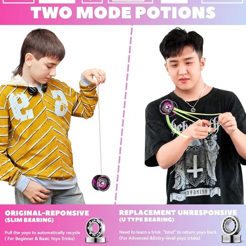يويو تي 7 سريع الاستجابة للاطفال، يويو معدني من الالومنيوم للمبتدئين مع محمل يويو ضيق C و5 خيوط يويو اضافية + شنطة يويو + قفاز يويو (لون اسود وزهري) in Kuwait