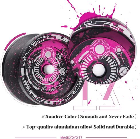 يويو تي 7 سريع الاستجابة للاطفال، يويو معدني من الالومنيوم للمبتدئين مع محمل يويو ضيق C و5 خيوط يويو اضافية + شنطة يويو + قفاز يويو (لون اسود وزهري) in Kuwait