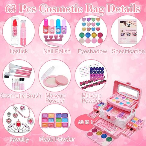 Kids Makeup Kit for Girl - Little Girls Makeup Set Toy, Girls Makeup Kit for Kids, Pretend Play Makeup Vanities for Toddlers Children Princess, Christmas Birthday Gifts Girls Toys Age 3 4 5 6 7 8 9 10 in Kuwait