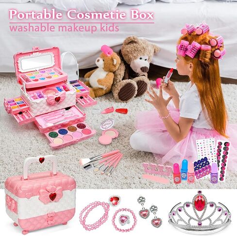Kids Makeup Kit for Girl - Little Girls Makeup Set Toy, Girls Makeup Kit for Kids, Pretend Play Makeup Vanities for Toddlers Children Princess, Christmas Birthday Gifts Girls Toys Age 3 4 5 6 7 8 9 10 in Kuwait