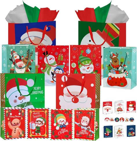 Colodeol Happy Birthday Bags with Tissue Paper And Gretting Cards，8-Pcs Gift Bags Assorted Sizes and Designs, Large, Medium Size Birthday Gift Bag for Boys, Girls, Women and Men’Presents in Kuwait