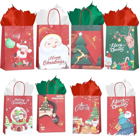 Colodeol Happy Birthday Bags with Tissue Paper And Gretting Cards，8-Pcs Gift Bags Assorted Sizes and Designs, Large, Medium Size Birthday Gift Bag for Boys, Girls, Women and Men’Presents in Kuwait