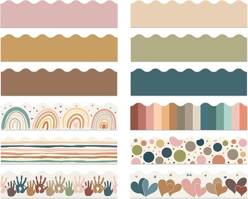 Geyee 240 Pcs Bulletin Board Borders Scalloped Classroom,Watercolor Style in Kuwait