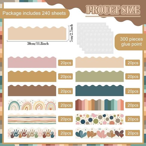 Geyee 240 Pcs Bulletin Board Borders Scalloped Classroom,Watercolor Style in Kuwait