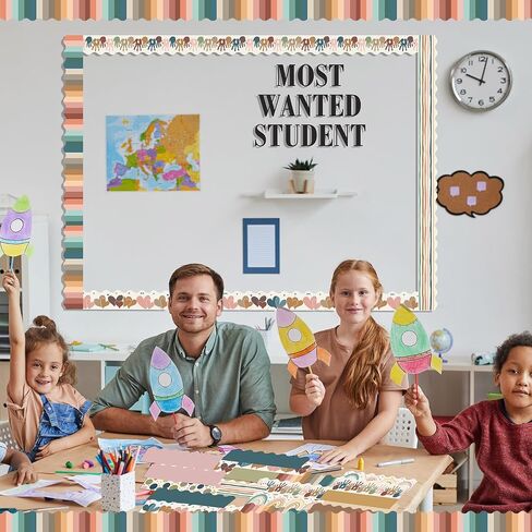 Geyee 240 Pcs Bulletin Board Borders Scalloped Classroom,Watercolor Style in Kuwait