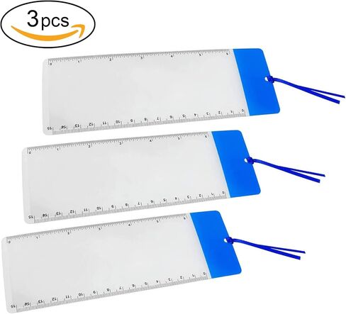 3 قطع من الإشارات المرجعية المكبرة الزرقاء مع مسطرة 6 بوصة، عدسة مكبرة 3X، لقراءة الخطوط الصغيرة والخرائط والكتب in Kuwait