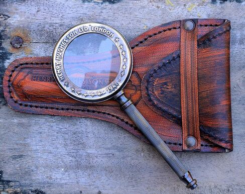 حافظة جلد هنري لندن العتيقة من انتيكليسيوس، عدسة مكبرة محمولة باليد مصنوعة من النحاس الأصفر بجودة عالية للجميع in Kuwait