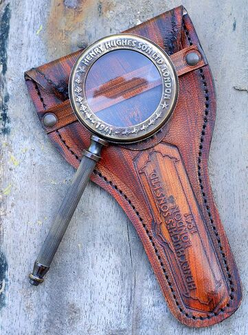 حافظة جلد هنري لندن العتيقة من انتيكليسيوس، عدسة مكبرة محمولة باليد مصنوعة من النحاس الأصفر بجودة عالية للجميع in Kuwait