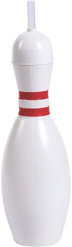 Fun Express 12 Pieces Bowling Pin Cups with Lids & Straws, Each Holds 18 oz, BPA Free Plastic, Party Supplies, Red & White in Saudi Arabia