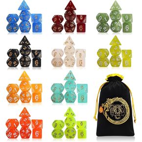 CiaraQ DND dice Set 10x7 Polyhedral Dice (70 pcs) for Dungeons and Dragons RPG MTG Role Playing Table Games with 1 Drawstring Bag