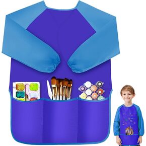 IKAYAS Kids Art Smock, Smocks for Kids Waterproof Long Sleeve Art Smocks for Kids 3-5, Blue Kids Paint Smock Artist Toddler Smock for Home Kindergarten Primary School Painting Supplies 3 Pockets in Saudi Arabia