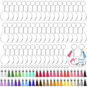 Shynek Acrylic Blank Keychains, 200 Pcs Clear Keychain Blanks for Vinyl with 50 Pcs Acrylic Blanks, 50 Pcs Keychain Tassels, 50 Pcs Key Rings with Chain and 50 Pcs Jump Rings in Kuwait