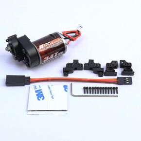 RCAWD 370 Brushed Motor Carbon Brush 34T(Turn) Center Gear Housing Transmission Assembled Set for 1/24 Axial Scx24 Deadbolt Chevrolet Wrangler Gladiator Bronco Crawlers Upgrade Black