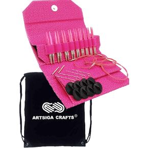 Lykke Driftwood 3.5-Inch (9cm) Interchangeable Circular Knitting Needle Set Birchwood US Sizes 3, 4, 5, 6, 7, 8, 9, 10, & 10.5 Includes Grey Denim Case with Project Bag